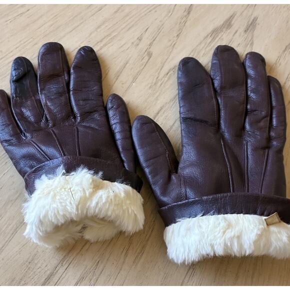 VTG Genuine Leather Gloves Rabbit Fur Lined Brown Women’s (m) Sz 7.5 ITALY - Picture 9 of 15